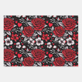 Hübsch, rot, schwarz und weiß Rosen, Herz Geschenkpapier Set (Vorderseite)