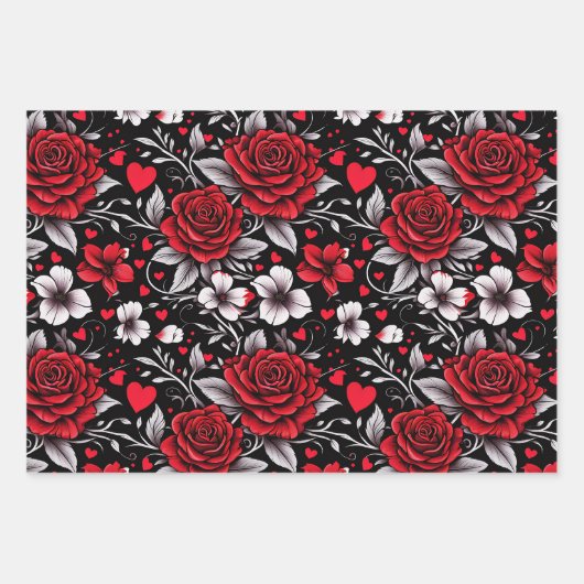 Hübsch, rot, schwarz und weiß Rosen, Herz Geschenkpapier Set (Vorderseite)