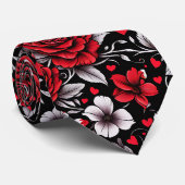 Hübsch, rot, schwarz und weiß Rosen, Herz Krawatte (Gerollt)