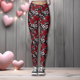 Hübsch, rot, schwarz und weiß Rosen, Herz Leggings
