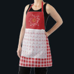 Hübsch Rot und Weiß Gingham Edelweiss Schürze<br><div class="desc">Hübsch Alpeninspirierte Schürze in einem roten und weißen Gingham-Karo und einem kräftigen roten Bibergebiet. Die Grafik eines weiß lackierten Panels ähnelt einer Schürze- und Liniengrafik einer weißen Edelweiss-Blume,  auf dem Rad. Macht eine tolle Geschenkidee.</div>