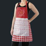 Hübsch Rot und Weiß Gingham Edelweiss Schürze<br><div class="desc">Hübsch Alpeninspirierte Schürze in einem roten und weißen Gingham-Karo und einem kräftigen roten Bibergebiet. Die Grafik eines weiß lackierten Panels ähnelt einer Schürze- und Liniengrafik einer weißen Edelweiss-Blume,  auf dem Rad. Macht eine tolle Geschenkidee.</div>