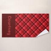 Hübsch Ruby Red Kariert Monogram Badetuch Badehandtuch (Badehandtuch)