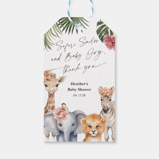Hübsch Safari Baby Animals Baby Girl Dusche Danke Geschenkanhänger (Rückseite)