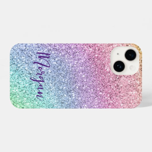 Hübsch schimmernder Regenbogen-Glitzer Personalisi iPhone Hülle (Rückseite (Horizontal))