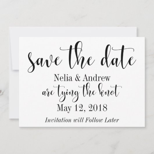 Hübsch Schwarz auf Weiße Typografie Save the Date  (Vorderseite)