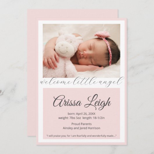 Hübsch Script Baby Birth Announcement Card Ankündigung (Vorne/Hinten)