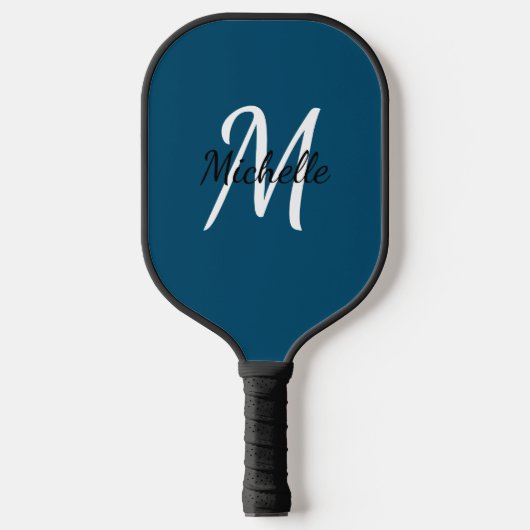 Hübsch Simple Blue Monogram Name & Initial Pickleball Schläger (Vorderseite)