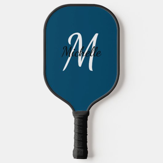 Hübsch Simple Blue Monogram Name & Initial Pickleball Schläger (Rückseite)