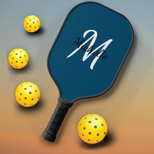 Hübsch Simple Blue Monogram Name & Initial Pickleball Schläger