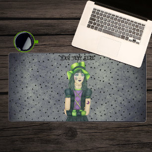 Hübsch Spooky Girl Tattoos Hat Black Stars Grau Schreibtischunterlage