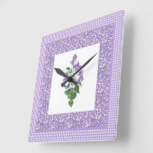 Hübsch Square Wall Clock Violets und Karo Gingham Quadratische Wanduhr (Winkel)