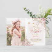 Hübsch Swan Princess Boho Pink Floral Geburtstag Einladung (Stehend Vorderseite)