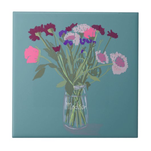Hübsch Sweet Boho Wildblumen +Individuelle Name Fliese (Vorderseite)
