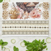 Hübsch Tan Gold Brown Chicken Hen Slavic Muster Geschirrtuch (Gefaltet)