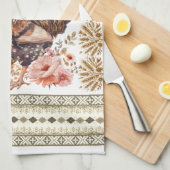 Hübsch Tan Gold Brown Chicken Hen Slavic Muster Geschirrtuch (Viertel Falte)