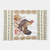 Hübsch Tan Gold Brown Chicken Hen Slavic Muster Geschirrtuch (Horizontal)