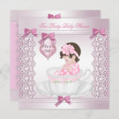 Hübsch Tee Party Babydusche Niedlich Girl Pink Einladung (Vorne/Hinten)