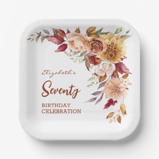 Hübsch Terracotta Herbst Blumengrün Geburtstag Pappteller (Vorderseite)