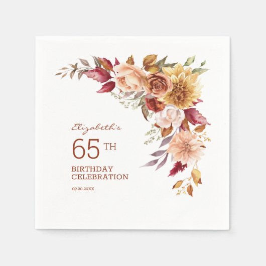 Hübsch Terracotta Herbst Floral Botanischer Geburt Serviette (Vorderseite)