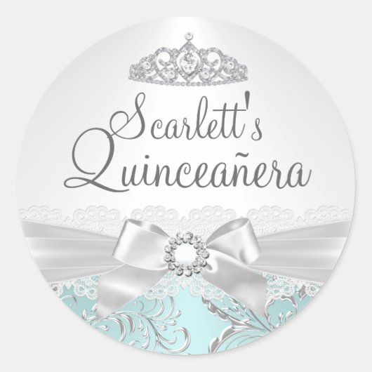 Hübsch Tiara & Bow Aquamarin Quinceanera Sticker (Vorderseite)