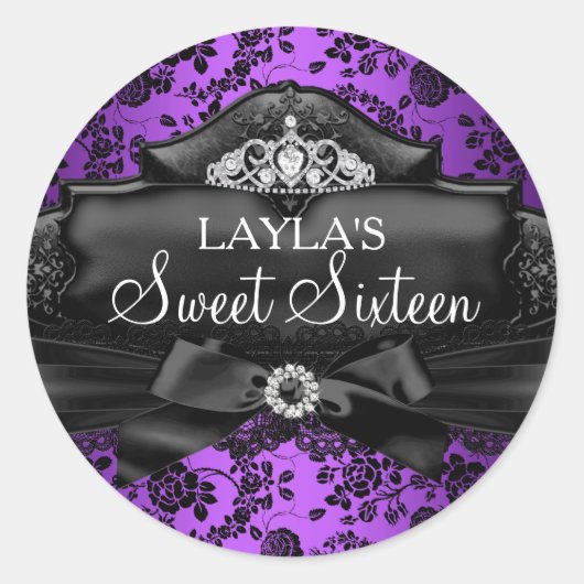 Hübsch Tiara & Bow Lila Sweet 16 Sticker (Vorderseite)