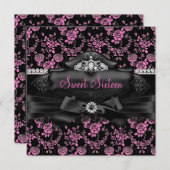Hübsch Tiara & Bow Pink Sweet 16 Einladung (Vorne/Hinten)