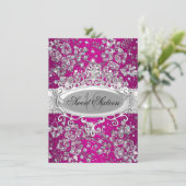 Hübsch Tiara Sparkle Blume Rosa Sweet 16 Party Einladung (Stehend Vorderseite)