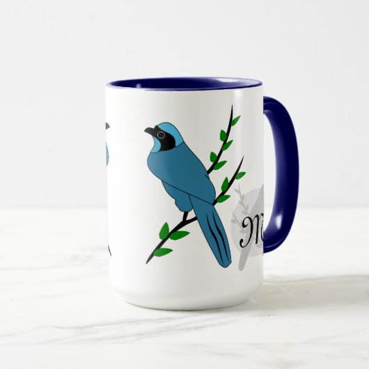 Hübsch-Türkis-Jay-Bird-Monogramm Tasse (VorderseiteRechts)
