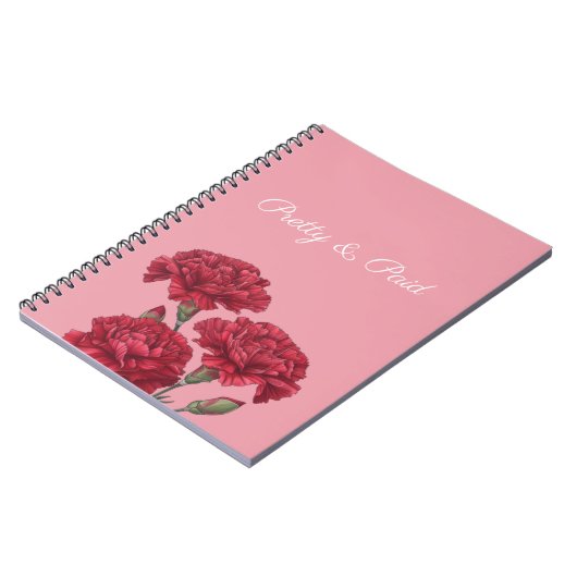 Hübsch und bezahlt mit Carnation Blume Notebook Notizblock (Linke Seite)