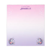 Hübsch Unicorn Ombre Lila Girls Name Stationery Notizblock (Vorderseite)