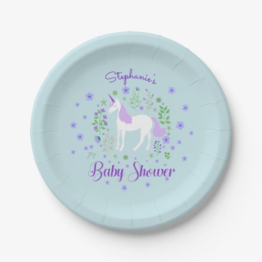 Hübsch Unicorn PurpleAqua Babydusche Personalisier Pappteller (Vorderseite)