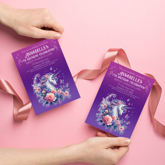 Hübsch Unicorn Rosa Lila Ombre Girls Geburtstag Einladung