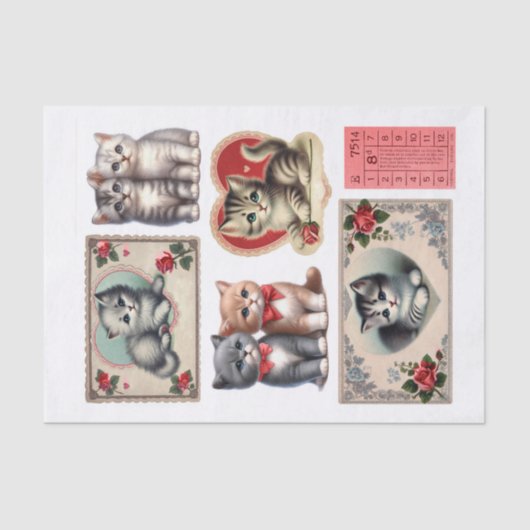 Hübsch Valentinstag Kitten Fussy Cuts Seidenpapier (Vorderseite)