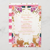 Hübsch verzauberte Forest Animal Baby Girl Dusche Einladung (Vorne/Hinten)