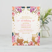 Hübsch verzauberte Waldtiere 1. Geburtstag Einladung (Stehend Vorderseite)