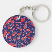 Hübsch Vibranly Red Blue Floral Personalisiert Schlüsselanhänger (Rückseite)