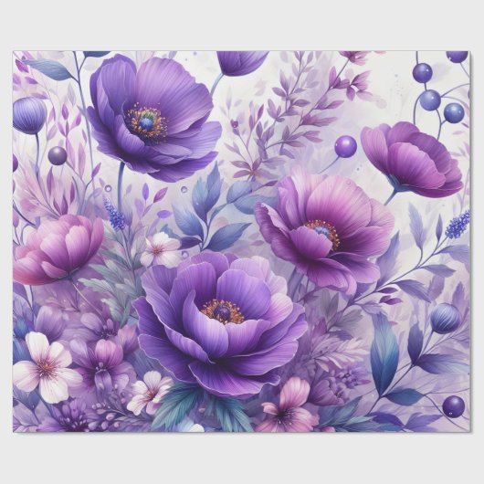 Hübsch-violette Blumen Geschenkpapier (Flach)