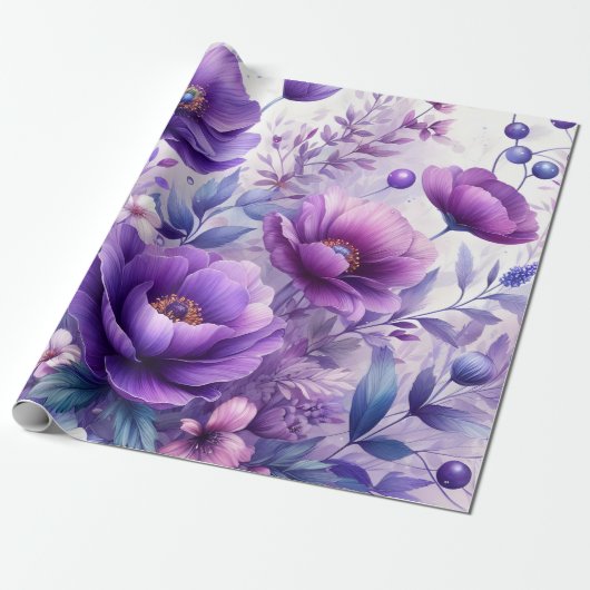 Hübsch-violette Blumen Geschenkpapier (Ungerollt)