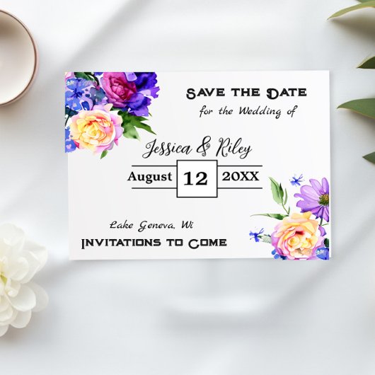 Hübsch-violette Blumen Save the Date blühend Einladung