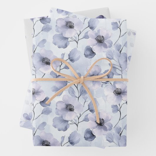 Hübsch-violette Blumen und Bogen Geschenkpapier Set (Beispiel)