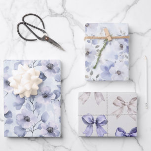 Hübsch-violette Blumen und Bogen Geschenkpapier Set