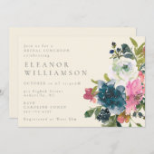 Hübsch Watercolor Boho Blue Floral Bridal Luncheon Einladung (Vorne/Hinten)