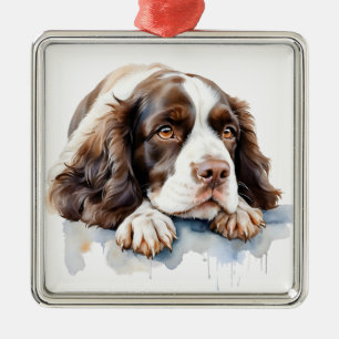 HÜBSCH WATERCOLOR ENGLISCH SPRINGER SPANIEL DOG ORNAMENT AUS METALL