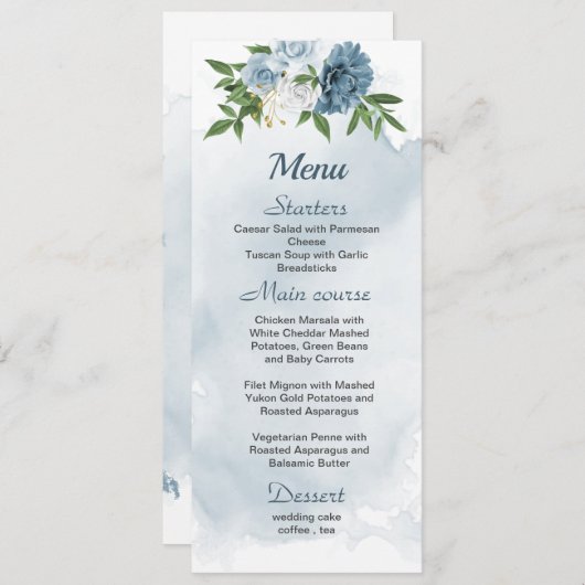 hübsch-weiße Blume Grüne Hochzeit Menükarte (Vorne/Hinten)