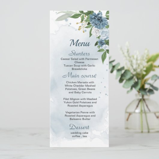 hübsch-weiße Blume Grüne Hochzeit Menükarte (Stehend Vorderseite)