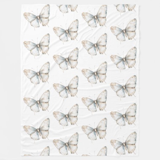 Hübsch-White-Butterfly Fleecedecke (Vorderseite)