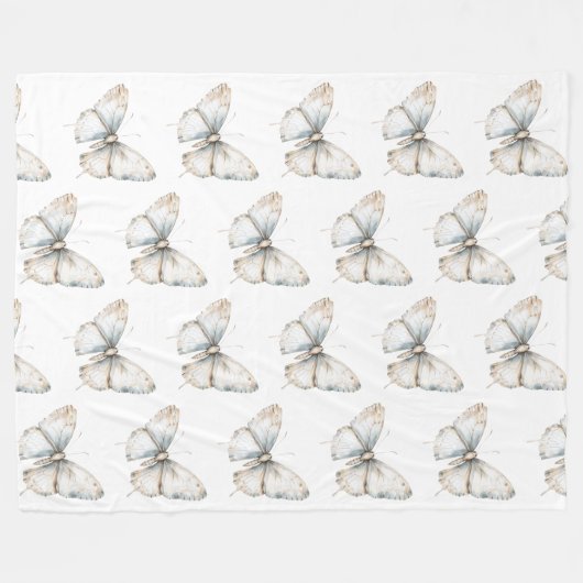 Hübsch-White-Butterfly Fleecedecke (Vorderseite (Horizontal))