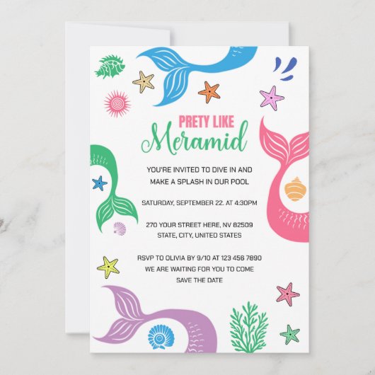 Hübsch wie ein Meerjungfrau-Junggeselinnen-Abschie Einladung (Vorderseite)