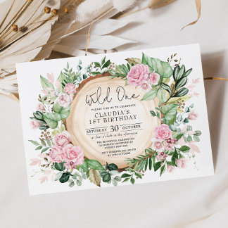 Hübsch Wild One Pink Blush Floral Girl Geburtstag Einladung